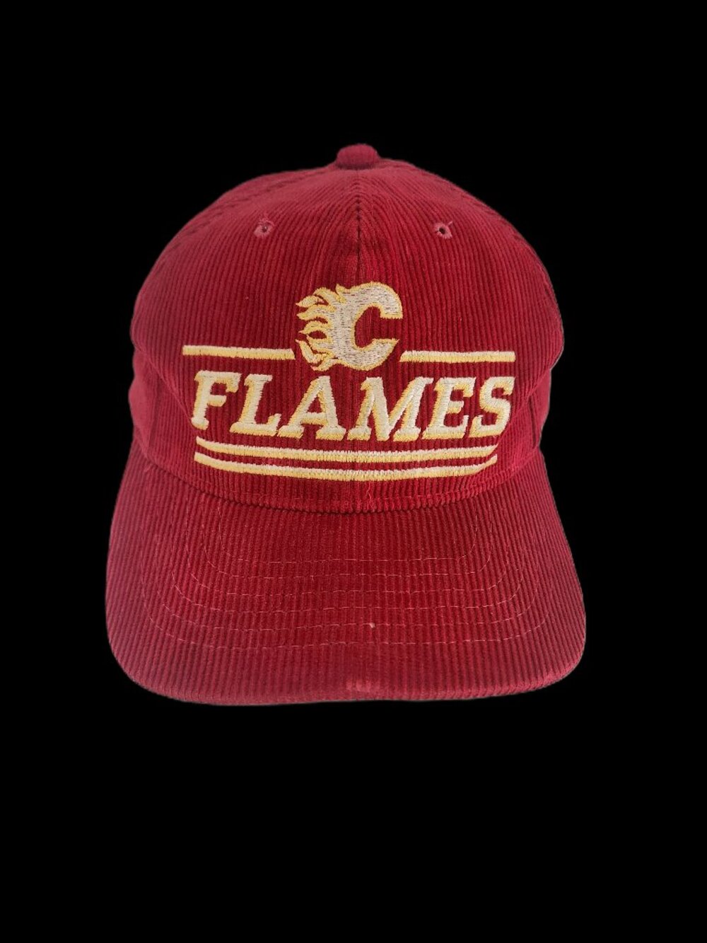 Vintage 1990 Calgary Flames Corduroy Snapback – Made in Korea – Rare NHL Hat